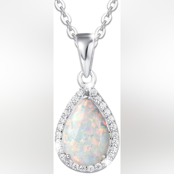 Jewelry - Sterling Silver and Opal Pendant Necklace In Box